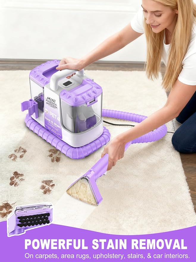 Portable Carpet & Upholstery Cleaner Machine for Pets, Deep Stain Remover with Powerful Suction, Spot Cleaner for Couch, Sofa, Rug, Car Interior & Pet Messes, Dual Tank Portable Carpet Cleaner