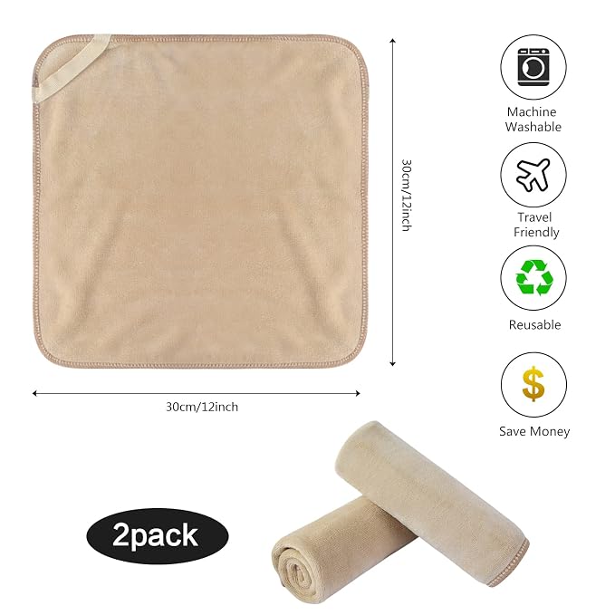 SINLAND Microfiber Facial Cloths Fast Drying Washcloth 12inch x 12inch (2pack, Cream)