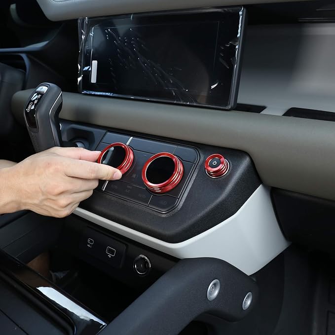 Aluminum Alloy Car Interior Air Conditioning & Volume Adjustment Knobs Decorative Cover Trim for Land Rover Defender 110 2020 Accessories (Red)
