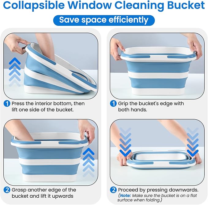Window Cleaning Kit with Collapsible Bucket 4.2 Gallon, Professional 69" Window Squeegee Cleaner Tool with Extension Pole, Window Washing Equipment Cleaner Tool for Home Outdoor Commercial Use