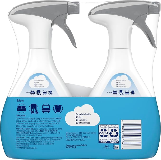 Febreze Fabric Spray, Odor Fighter for Strong Odor, Refresher Spray PLUS with Clean Scent, 16.9 oz (2 Count)