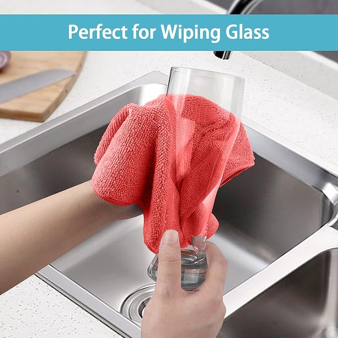 HOMEXCEL 100PK Microfiber Cleaning Cloth, Cleaning Rag for Home, 11.5x11.5 | Reusable, Lint Free, Scratch-Free and Highly Absorbent Towels for Kitchen, Window and Glass, Cars, Red