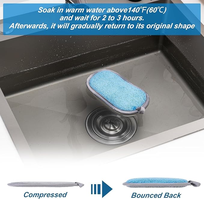 Dual-Sided Multi-Purpose Scrub Sponges, Non-Scratch Dishwashing Sponges for Kitchen, Reusable Microfiber Sponge for Efficiently Cleaning Dishes, High Density Sponge Inside (6 Pack, Large) Gray-Blue