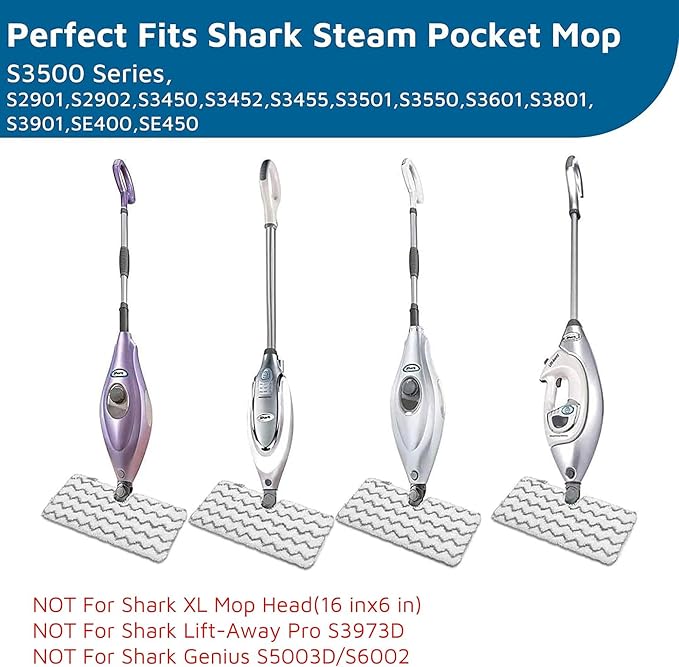 F Flammi 8-Pack Replacement Pads for Shark Steam Pocket Mop S3501 S3601 S3550 S3901 SE450 S3801, Dual-Action Microfiber & Scrubbing Refills for Hardwood Tile Floor Deep Cleaning, Washable & Reusable