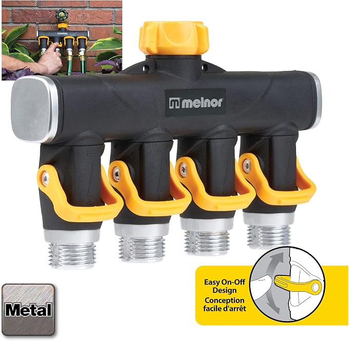 Melnor 65135AMZ 4 Way Lever Flow Through Valve Connector Bundle, Yellow, Black