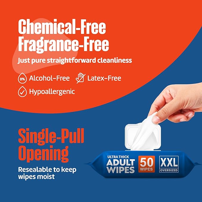 Adult Wipes for Elderly 12 Pack - Extra Large Extra Thick No-Rinse Bathing Wet Wipes for Adults - Incontinence Shower Alternative Disposable Washcloths - Fragrance-Free XXL