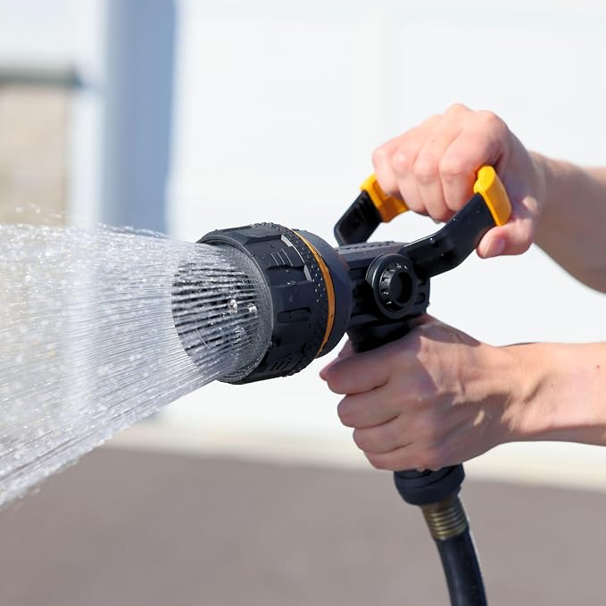 Melnor 65157AMZ Torrent 7-Pattern Hose Nozzle, High-Flow Spray with Metal Core and Flow Control Lever, Heavy-Duty Water Nozzle for Cleaning and Watering, Black, Orange