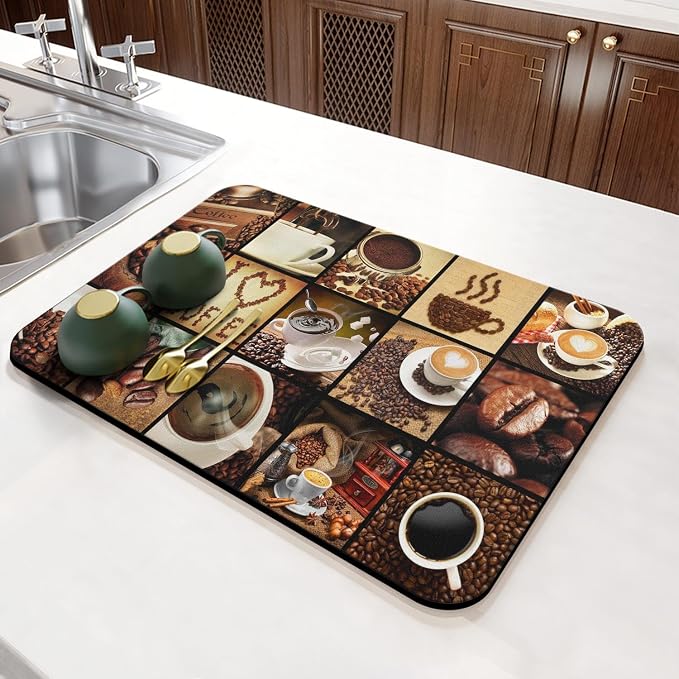 Coffee Mat 23inx15in, Anti-Slip & Waterproof Coffee Bar Accessories, Absorbent Hide Stain, Dish Drying Mat for Kitchen