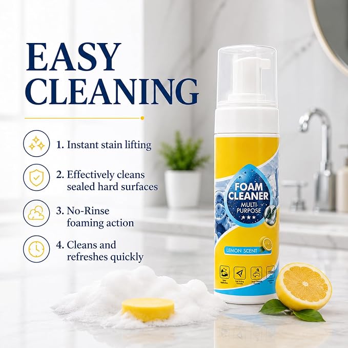 4-in-1 Foam Cleaner, All-Purpose Deep Cleaning Spray | Foam Cleaner All Purpose for Car Interior, Kitchen, Bathroom, Sofa, Removes Grease & Stains (3Pcs)