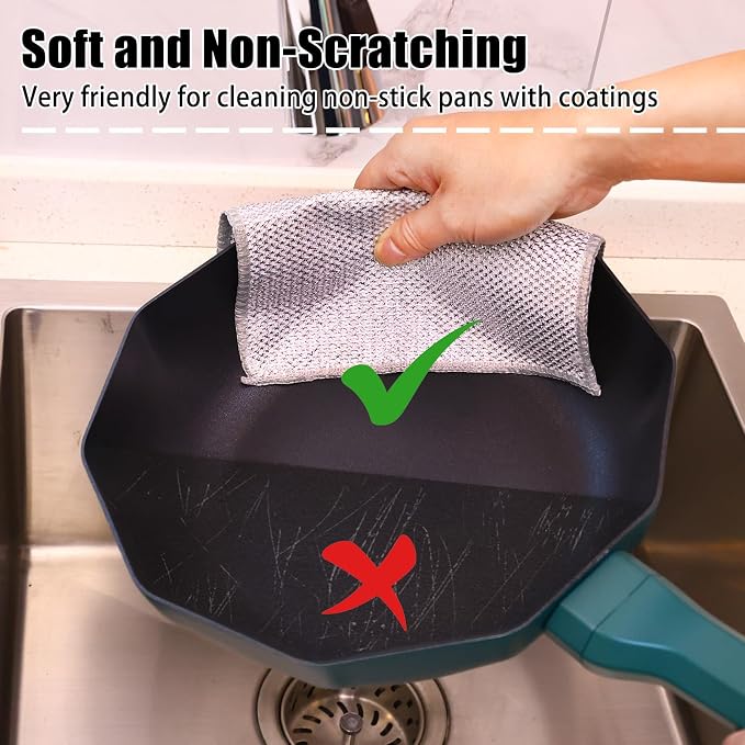 Navona 12 Pcs New Upgrade Steel Wire Dishcloth,Triple-Layer Steel Wire Cleaning Cloth,Powerful Cleaning Non-Scratch Wire Dishcloth Rag for Cookware, Sinks, Dishes, Stove Tops
