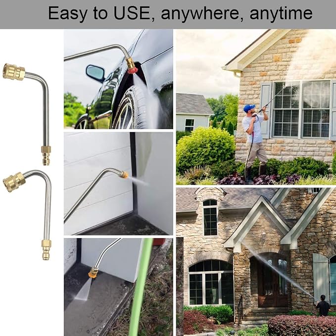 Selkie 120inch Stainless Steel Pressure Washer Extension Wand Power Washer Lance with Spray Nozzle Tips,30°,90°Curved Rod, 1/4’’Quick Connect, Replacement for Anti-Leaked Ring 4000 PSI…