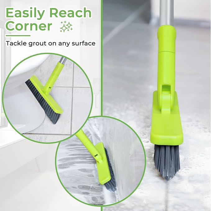 Grout Cleaner Brush with Long Handle, Floor Scrub Brush for Shower Tile, Bathroom Crevice Cleaning Brushes with Heavy Duty Stiff Bristles