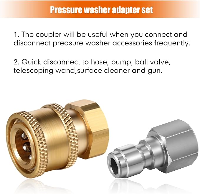 4 Sets NPT 1/4 Inch Pressure Washer Coupler Quick Connect Plug Male Female 1/4 Quick Connect Fittings Pressure Washer Adapters Accessories(Npt Internal Thread)