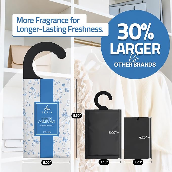 12 Packs Large Closet Deodorizer for Women - Linen Odor Absorber by Perfa | Hanging Scented Luxury Fragrance - Weeks of Continuous Freshness - Keeps Stored Fabrics Smelling New - Good for 120 Days