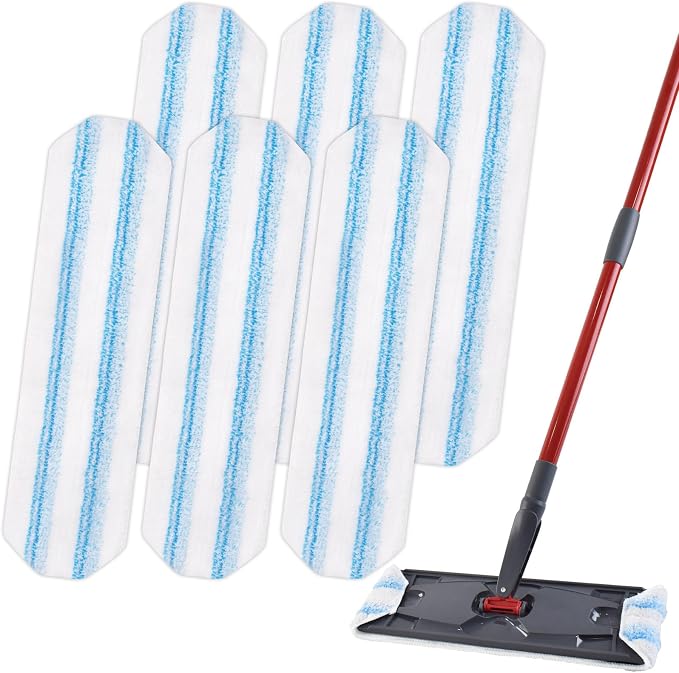 Mop Replacement Pads for OCedar H2prO Flat Mop System, 6 Pack Mop Pads for Ocedar H2prO Flat Mop, Machine Washable and Reusable Microfiber Mop Heads Replacements, Mop Refills Safe on Various Floors