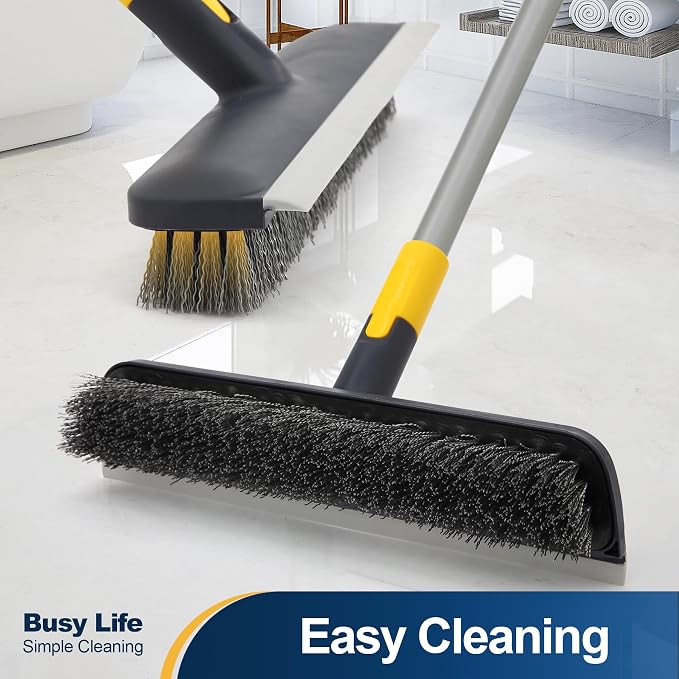Yocada Floor Scrub Brush Telescopic Handle 2 in 1 Scrape Brush 55.9 inch | Stiff Bristle Shower Scrubber for Cleaning Patio Bathroom Garage Kitchen Wall Deck Tub Tile
