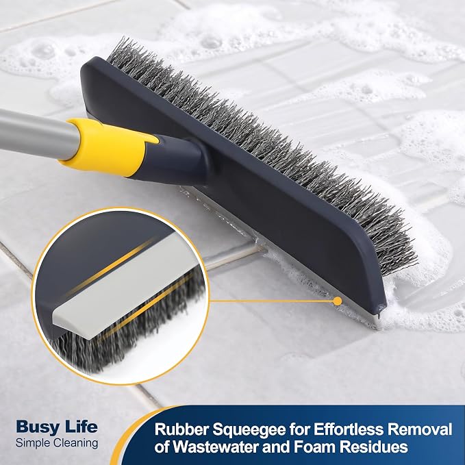 Yocada Floor Scrub Brush Telescopic Handle 2 in 1 Scrape Brush 55.9 inch | Stiff Bristle Shower Scrubber for Cleaning Patio Bathroom Garage Kitchen Wall Deck Tub Tile