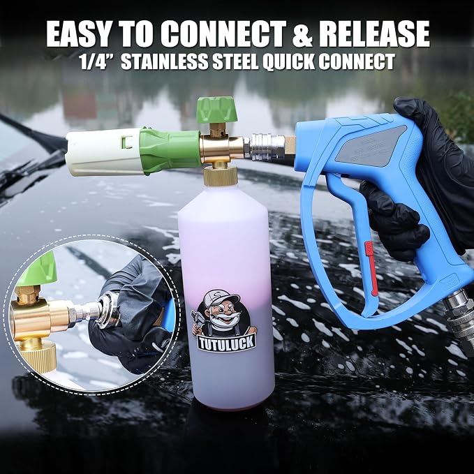 Short Pressure Washer Gun with 3/8" Swivel, 4080PSI | Stubby Power Washer Gun,with 25° Soft Pressure Washer Nozzle, M22-15mm & 3/8 Adapter for Car Washing