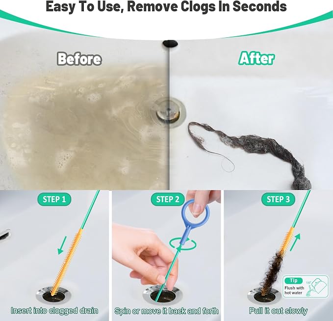 Drain Snake Hair Drain Clog Remover (5 Pack), 2026 Upgraded 30-Inch Reusable Sink Snake – Anti-Break Metal Core & Nylon Layer, Flexible Drain Cleaner Tool for Bathroom Sink, Tub, Shower Pipe Clogs