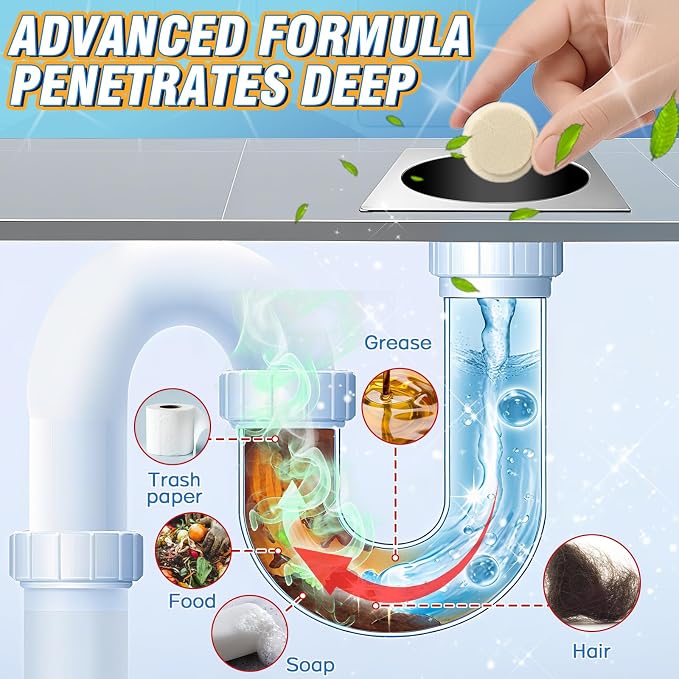 Smelly Sink and Drain Cleaner, 25 Pack Drain Cleaner Tablets Effervescent Tablets, Quickly Eliminates Odors, Drains Smell Eliminator for Sewer, Toilet and Septic Tank, Sink Smell Eliminator