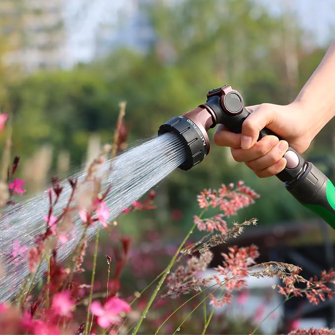 RESTMO Heavy Duty Hose Nozzle, Metal Garden Water Hose Sprayer | 7 Watering Patterns, Easy Thumb Control, On Off Valve, leak proof Nozzle Sprayer for Watering Plants, Washing Car & Pet
