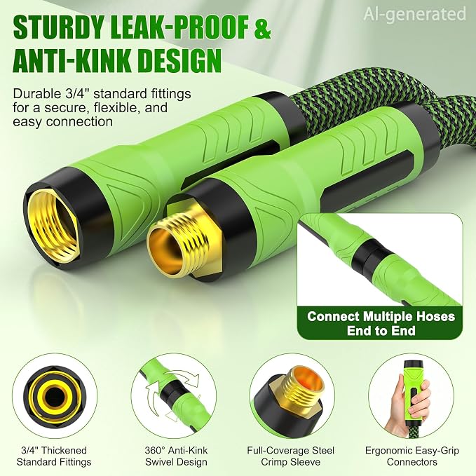 NON-EXPANDABLE Garden Hose 25ft x5/8'', Heavy Duty Flexible Water Hose with 10-Function Sprayer, Lightweight, Leak Proof, Durable Fabric Skin, Pressure Resistant for Yard, Outdoor