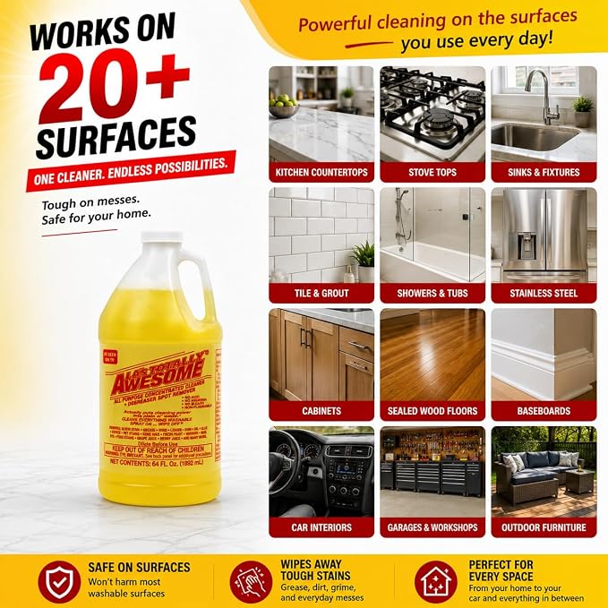 La's Totally Awesome All Purpose Cleaner & Degreaser, 24 oz Spray + 64 oz Refill, Multi Surface Cleaner, Kitchen & Bathroom Cleaner, Grease Remover for Floors, Tile & Countertops