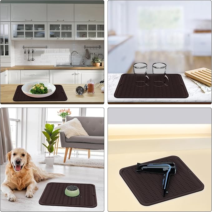 ZLR 4-in-1 Silicone Mat 12" x 12" / 305 x 306mm Square - Dish Drying Mat, Air Fryer Mat, Coffee Maker Pad & Heat Resistant Trivet (up to 450°F) - Non-Slip Food-Grade BPA-Free (Coffee)