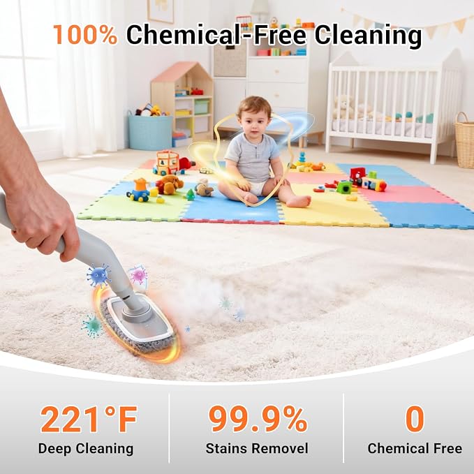 Steam Cleaner, Portable Handheld Pressurized Steam Cleaner | With 9 Accessories,15s Fast Heat-Up, Steam Cleaner For Home, Tile, Grout, Bathroom, Kitchen, Car Interior, Car