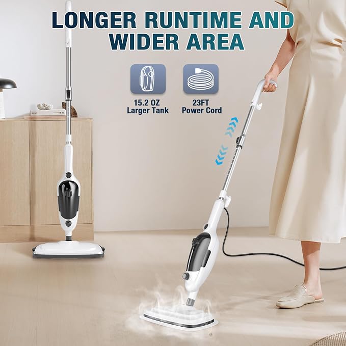 11-in-1 Steam Mop, MultiPurpose Steam Cleaner for Home with 15.2 OZ Tank | Detachable Steamer with 23FT Power Cord & 11 Accessories for Hardwood, Tile, Furniture, Floor Cleaning and Household Tasks