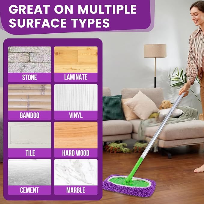 6Pcs Reusable Microfiber Mop Pads Compatible with Sweeper Mop, Replacement Wet Mopping pad Refills & Washable Dry Sweeping Cloths for Surface/Hardwood Floor Cleaning (Purple)