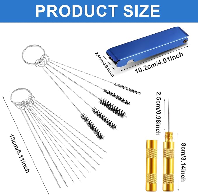 Carburetor Cleaning Kit, Premium Torch Tip Cleaner, Stainless Steel 13 Clean Line Set 10 Needles 5 Nylon Brushes 1 Pointed Picks for Small Engine Lawnmower Welding Stove Airbrush Spray Gun