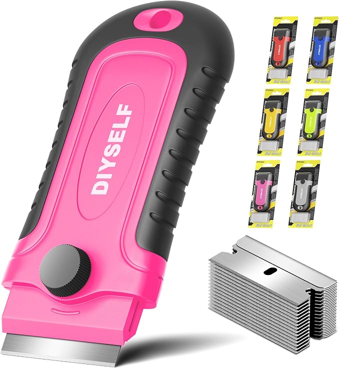 DIYSELF Razor Blade Scraper with 15 Extra Razor Blades, Glass Scraper Tool | Stove Top Cleaner for Glass Cooktops, Ovens, Windows and Mirrors, Razor Blade Scraper Tool for Paint, Decals and Residue
