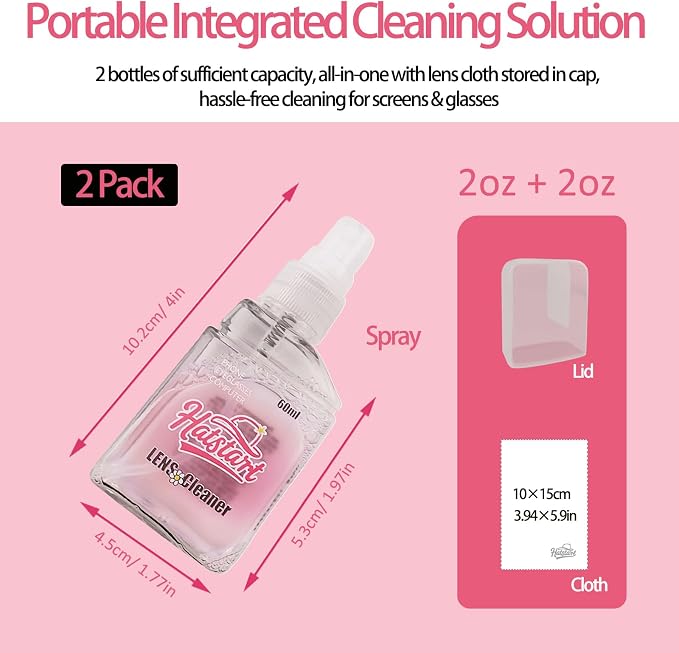 2 Pack Electronic Screen Cleaner Spray, Hatstart Cell Phone Touch Screens Cleaning for TV Laptop Computer Tablet PC LCD Flat Screens and Car Display, Compatible with iPhone iPad MacBook Pro, Pink