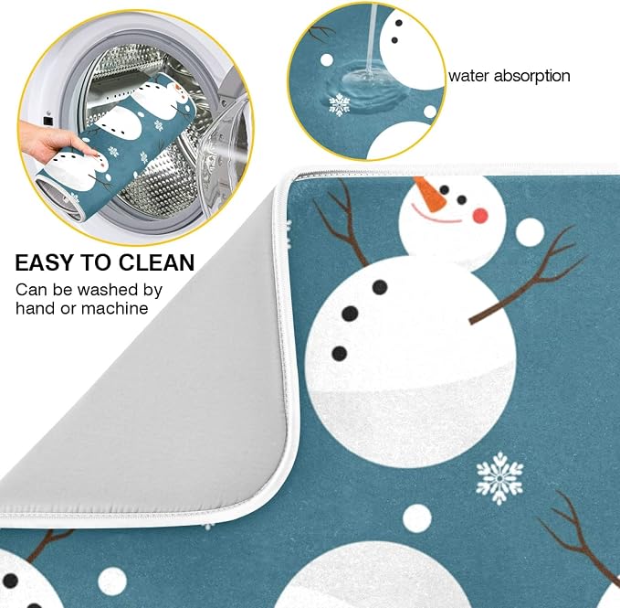 Super Absorbent Dish Drying Mat, Microfiber 23 Fast-Drying Dish Mat, 24" x 18", Kitchen Dish Drying Pad, Snowman Snowflake Cute Christmas Holidays…