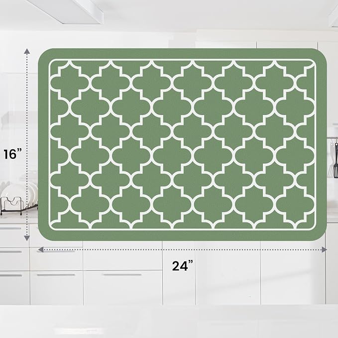 WISELIFE Dish Drying Mat Super Absorbent Drying Mat Large Dish Drying Mats for Kitchen Counter Easy Clean Dish Mat Kitchen Drying Mat16"x 24" Stylish Green
