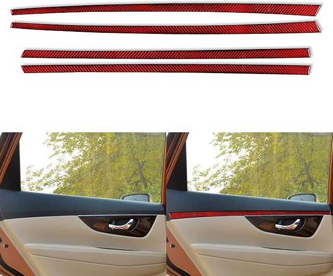 Red Real Carbon Fiber Trim for Nissan Rogue Accessories | for 2014-2020 / Rogue Sport 2017-2022 Door Panel Strip Sticker Interior Thick Overlay Decal
