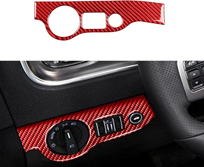 Trim Decals Carbon Fiber Fit for Dodge Charger/Chrysler 300 2011-2023 | Headlight Switch Button Surround|Accessories|Thick Overlay|Anti-scratch|Self-adhesive|red