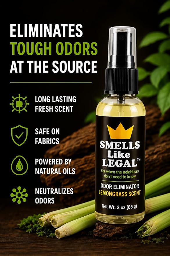 Lemongrass Scent 3 oz Travel Size Odor Eliminator Spray – Eliminates Smoke, Cannabis, Pet & Food Odors – Fabric Safe – Made in USA