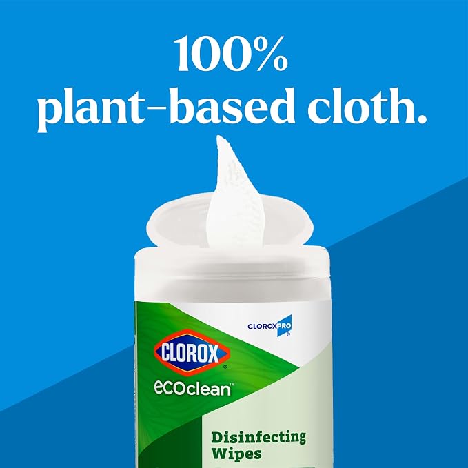 CloroxPro Clorox EcoClean Disinfecting Wipes, Multipurpose 100% Plant Based Cleaning Cloths, Antibacterial Disinfectant, Safe for Multi Surface Use, 75 Count
