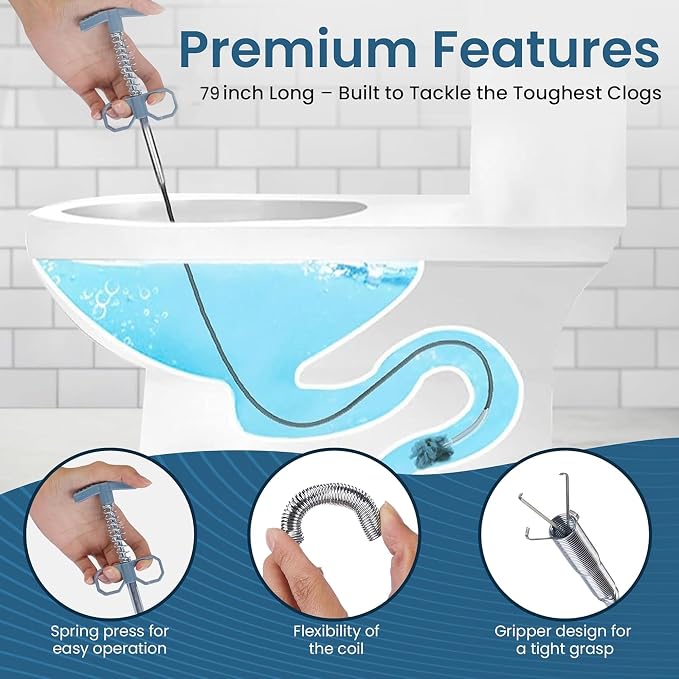 10 Pack drain clog remover Kit with 79 inch Flexible drain snake Tool 7 Hair Removers 2 Cleaning Brushes and 1 Pair Reusable Gloves for Home Use