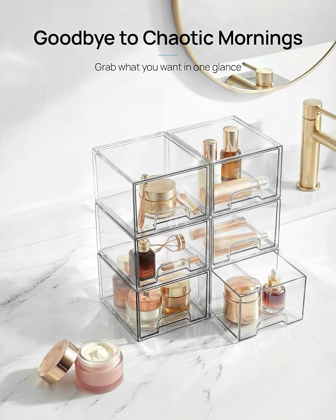 Vtopmart 12 Pack Small Clear Stackable Storage Drawers, Acrylic Bathroom Makeup Organizer, Plastic Storage Bins For Vanity, Undersink, Kitchen Cabinets, Pantry, Home Organization