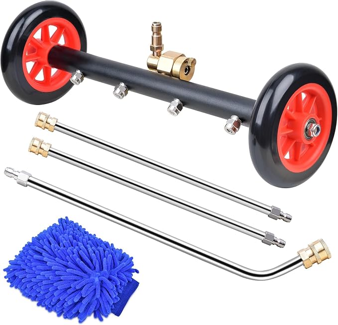 EVEAGE 2-in-1 Undercarriage Pressure Washer Attachment, 16" Pressure Washer Undercarriage Cleaner, Under Car Wash with Extension Wands Wash Mitt, Pressure Washer Accessories 4000 PSI, Red