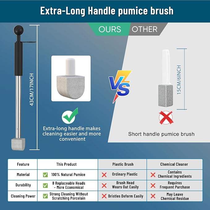 Pumice Stone Toilet Bowl Cleaner,16.7Inch Toilet Pumice Stone with Handle Cleans Hard Water Ring Calcium Buildup&Stains for Toilet Bath Kitchen Household Cleaning (Black)