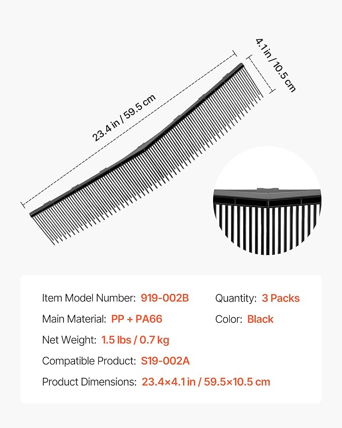 VEVOR 3 Packs Lawn Sweeper Brush Replacement, Compatible with VEVOR 26 in Lawn & Leaf Collector Sweepers, Yard Sweeper Brush Paddle with Durable V-Shaped Bristles for Easy Grass Leaf Cleanup | Compatible with Our 26 in Lawn & Leaf Collector Sweepers, D...