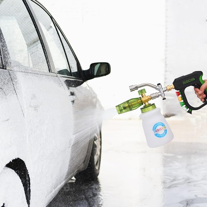 Pressure Washer Gun Foam Cannon Dual Connector Shift Valve, Car Wash Foam Cannon Kit 1/4 Inch Quick Connector 5 Pressure Washer Nozzle Tips Build-in Design Work with A Pressure Washer DUS2703