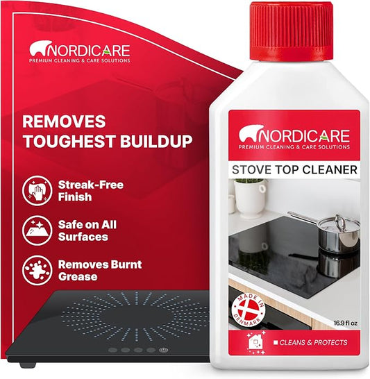 Nordicare Stove Top Cleaner Glass Ceramic - Induction Cooktop Cleaner Polish And Protector For Everyday Use - No Scrubbing Pad Needed - Leaves Protective Film - Made In Denmark (16.9oz)