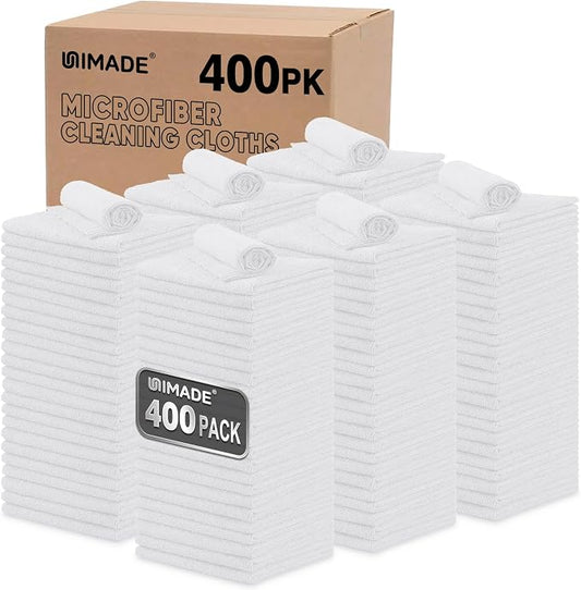 UNIMADE Shop Towels, 400 Pack Commercial Grade Work Rags Microfiber Towels for Cars Cleaning Rags Bulk Detailing Cloth for Automotive Bar Mechanic Restaurant Garage Housekeeping, 11.5"x 11.5", White