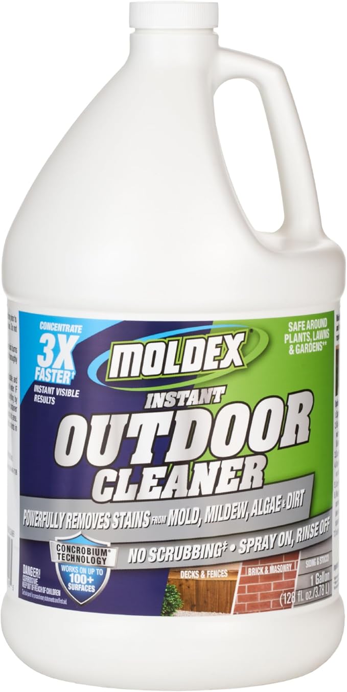 Moldex® Instant Outdoor Cleaner Concentrate with Bleach, 1 Gallon – Fast Acting Solution for Mold and Mildew Stains on Siding, Decks, Fences and Exterior Surfaces