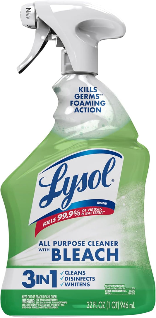 Lysol Multi-Purpose Cleaner Sanitizing and Disinfecting Spray with Bleach, All Purpose Cleaning Spray for Bathrooms and Kitchens, 32oz